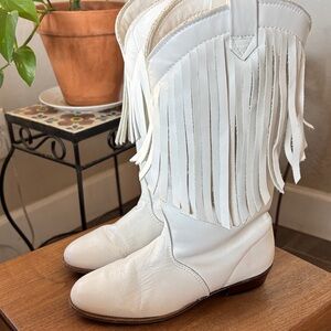 Leather fringe boots